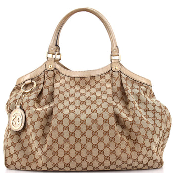Gucci Sukey Tote Gg Canvas With Leather Large