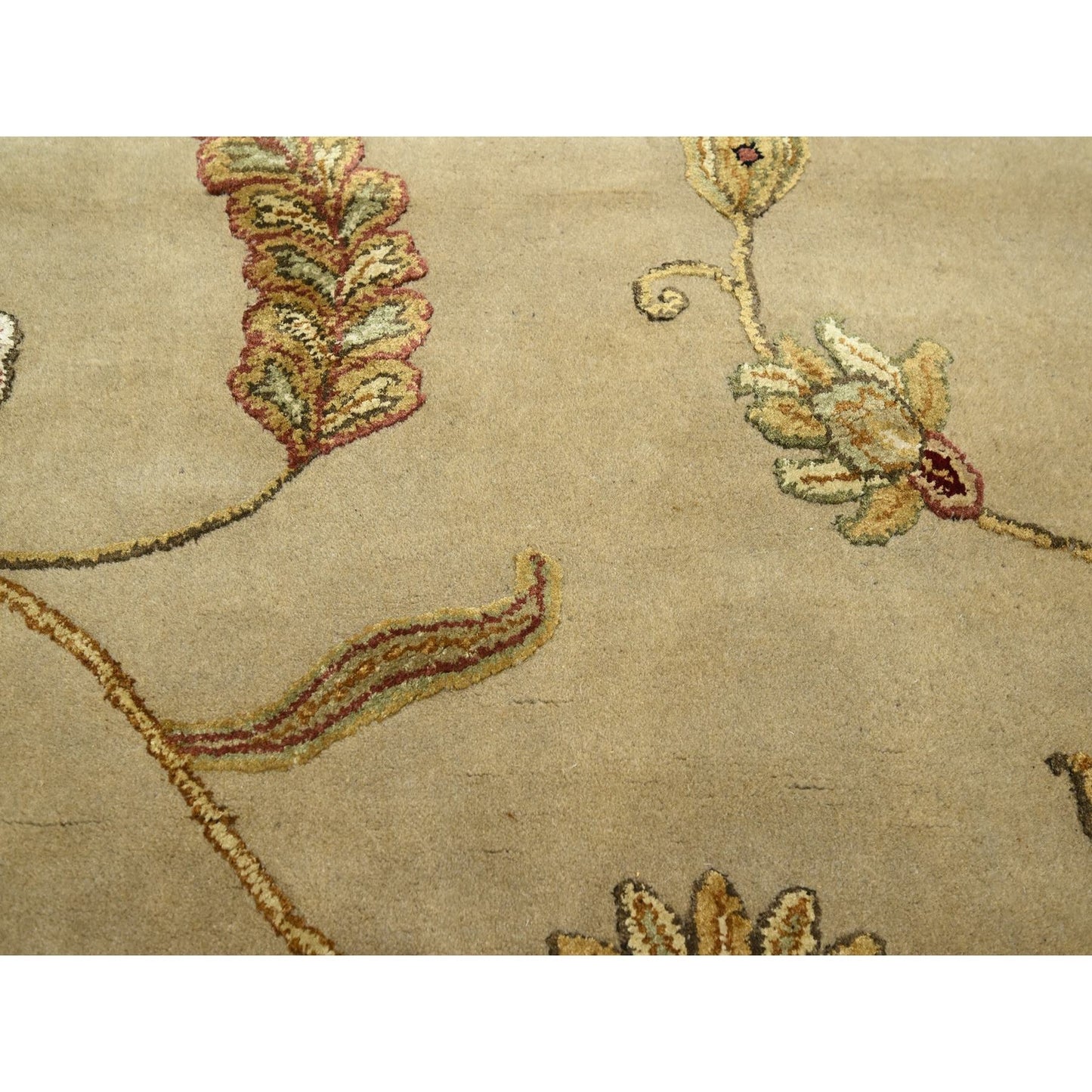 6'X8'10" Brown Hand Knotted Wool And Silk Botanical Design Oriental Rug