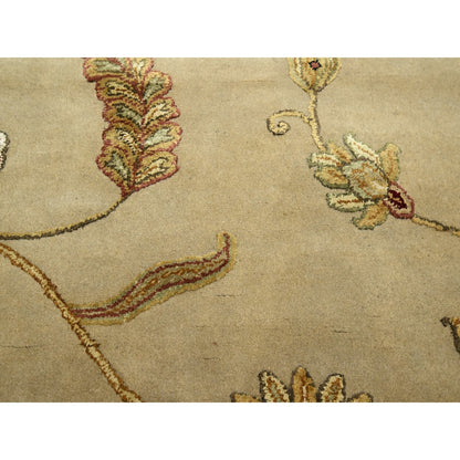6'X8'10" Brown Hand Knotted Wool And Silk Botanical Design Oriental Rug