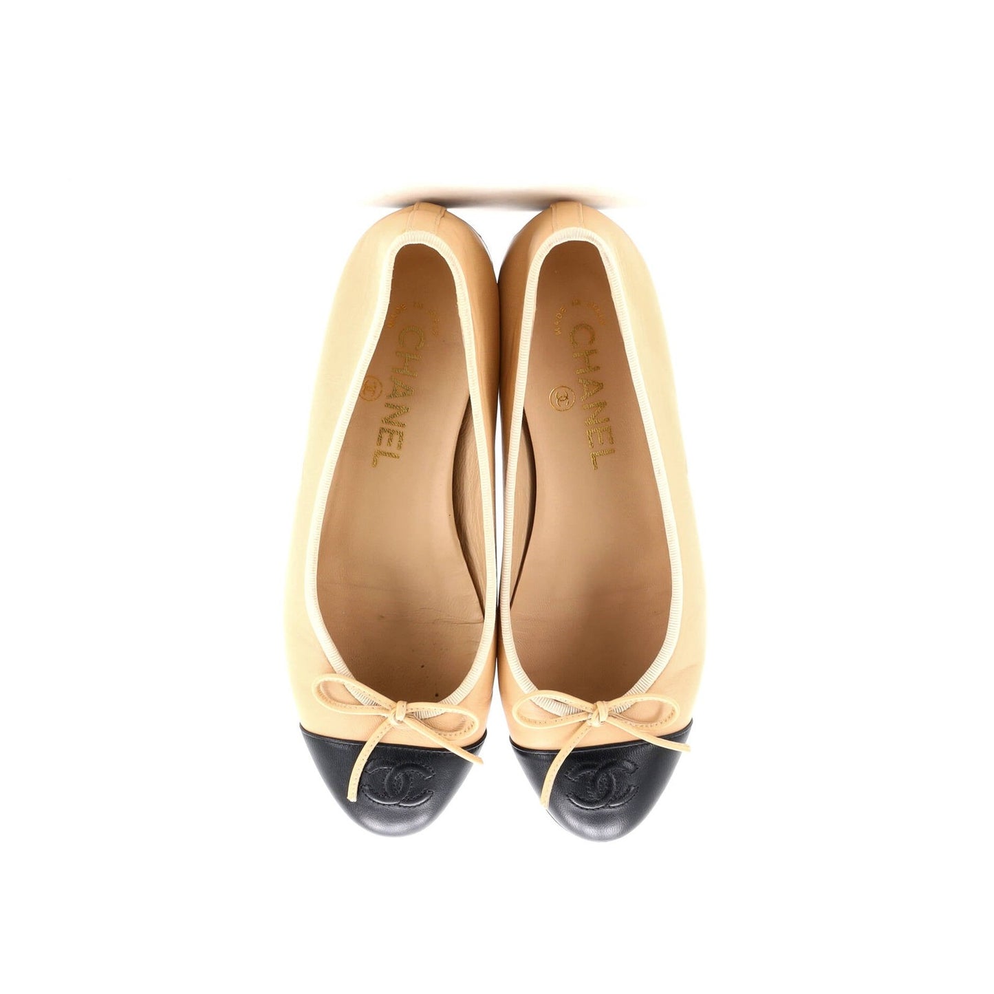 Chanel Women'S Cc Cap Toe Bow Ballerina Flats Leather