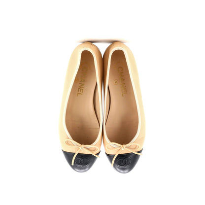 Chanel Women'S Cc Cap Toe Bow Ballerina Flats Leather