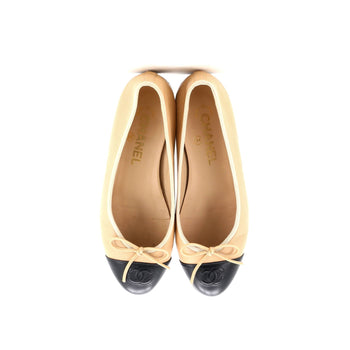 Chanel Women'S Cc Cap Toe Bow Ballerina Flats Leather