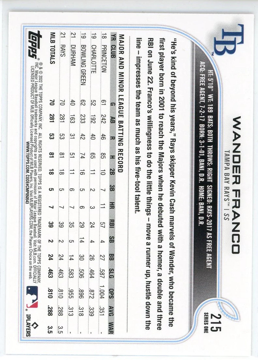 Wander Franco 2022 Topps Series One Gold Foil