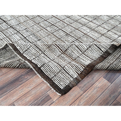 Rug 12'6"x15' White Moroccan Weave with Box Design Wool Hand Knotted XL