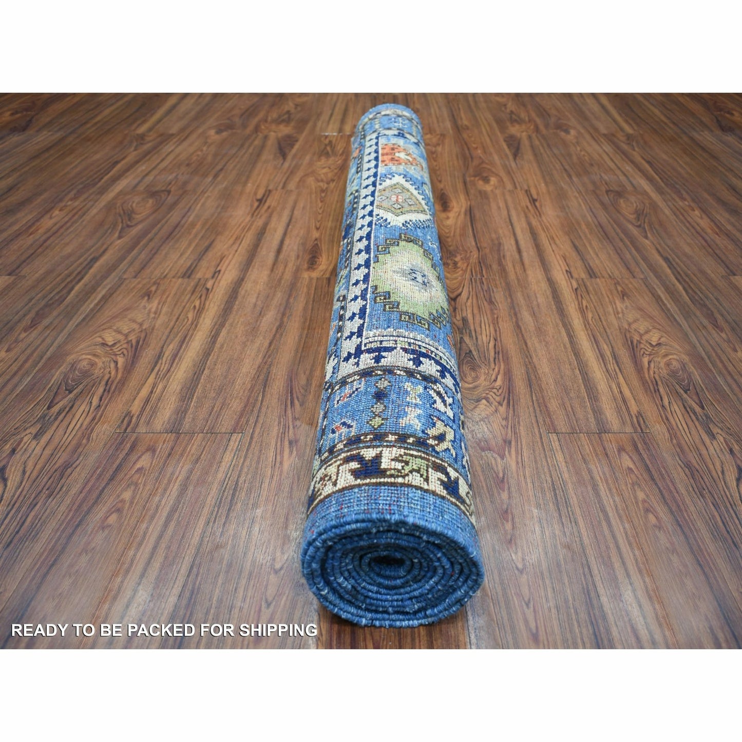 4'4"X11'8" Blue Afghan Ersari With Large Elements Design Wool Runner Rug