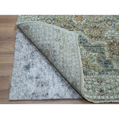 2'7"X12'1" Green Wool Rug Pre Historic Mamluk Design Hand Knotted Runner