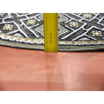 6'2"X6'2" Taupe-Brown Silk Mughal Inspired Hand Knotted Wool Round Rug