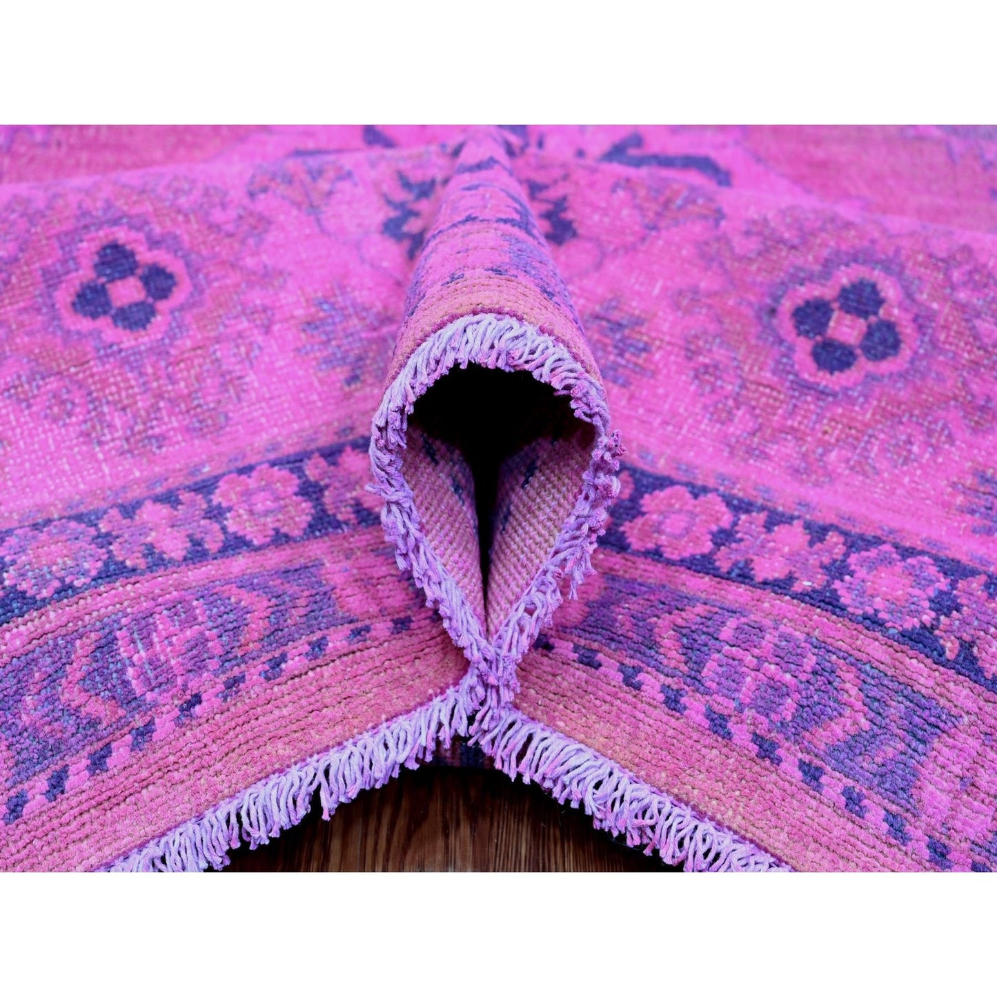 8'6"X11'4" Pink Overdyed Kazak Medallion Design Hand Knotted All Wool Rug