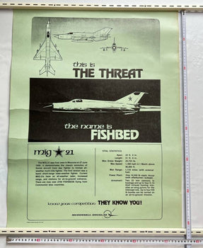 Vintage Cold War Poster Mig-21 Fishbed Soviet Fighter Jet Mcdonnell Douglas 74X5