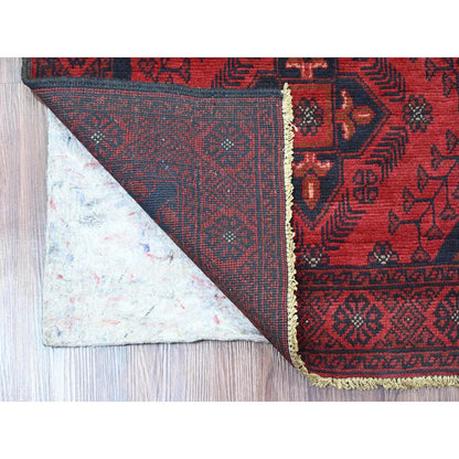 2'7"X9'10" Red Hand Knotted Geometric Afghan Andkhoy Soft Wool Runner Rug