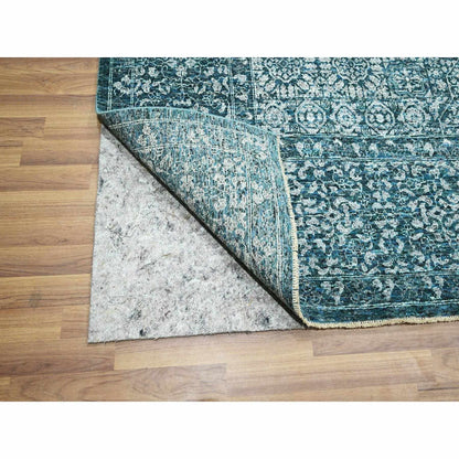 9'X12'1" Teal Pre Historic Mamluk Design Hand Knotted Wool Oriental Rug