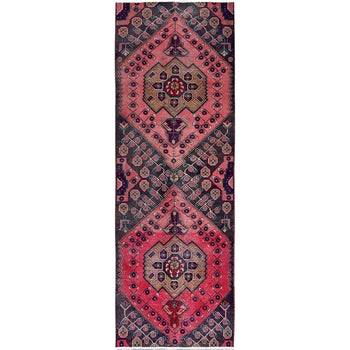 3'1'X9' Red Ovedyed Vintage Zoroastrian Hand Knotted Pure Wool Runner Rug