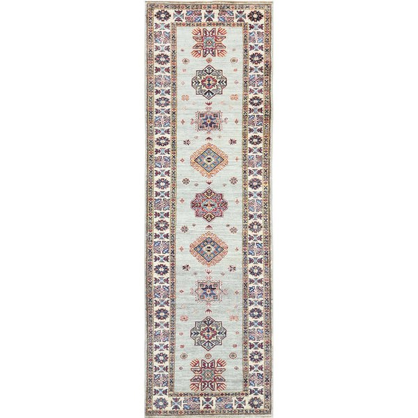 2'7"X8'5" Ash Gray Soft Wool Hand Knotted Afghan Super Kazak Runner Rug