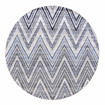 6'X6' Round Chevron Design Wool And Pure Silk Hand Knotted Ivory Rug