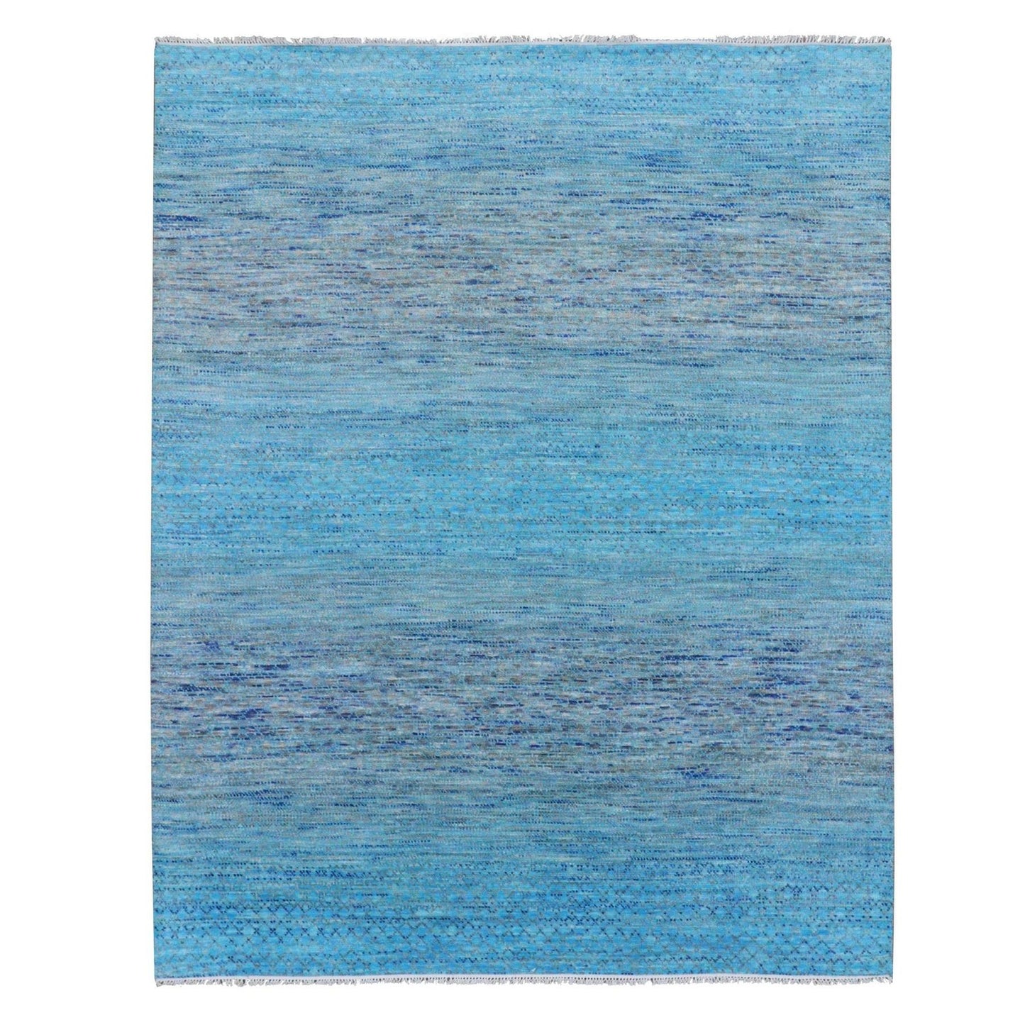 8'X9'10" Blue Pure Wool Hand Knotted Modern Chiaroscuro Collection Rug