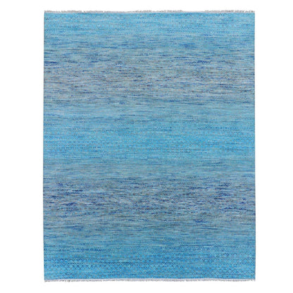 8'X9'10" Blue Pure Wool Hand Knotted Modern Chiaroscuro Collection Rug