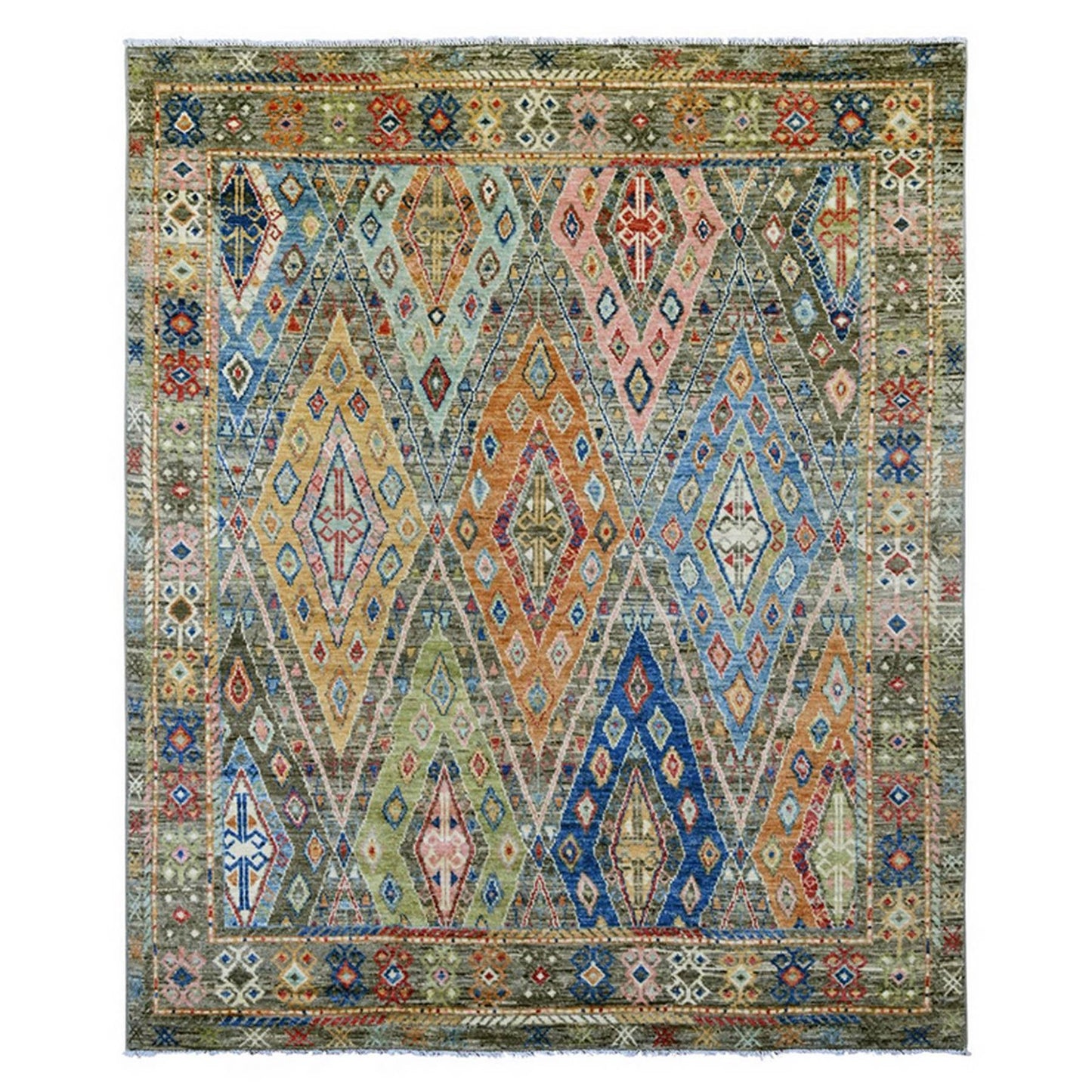 7'10"X9'6" Gray Hand Knotted Rug Wool Anatolian Village Inspired Design