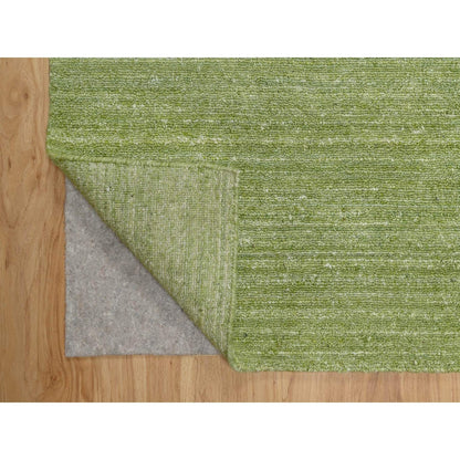 8'X10' Green Tone On Tone Plain Modern Striae Design Wool Hand Loomed Rug