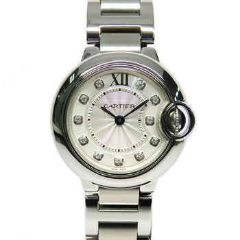 Cartier Baron Blue Sm 11P Diamond We902073 Silver Ladies Used Watch #21125