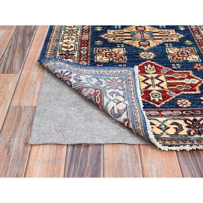 2'8"X11'9" Blue Wool Afghan Super Kazak Natural Dyes Oriental Runner Rug