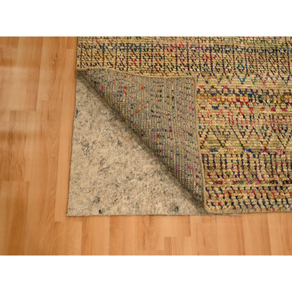 9'X12'3" Brown Sari Silk And Wool Geometric Design Hand Knotted Rug