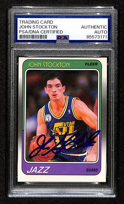John Stockton Hof Signed/Auto On Card 1988 Fleer Rc Card #115 Psa/Dna 198724