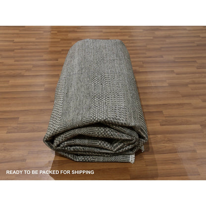 8'1"X10'3" Davy Gray Wool And Silk Hand Knotted Modern Grass Design Rug