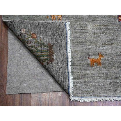 10'X13'10" Screen Gray Wool Hand Knotted Folk Art Willow Cypress Tree Rug