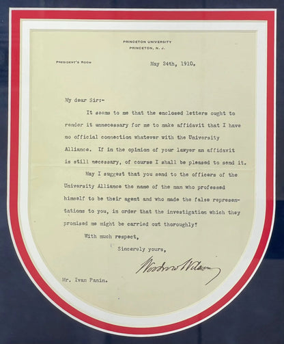 Woodrow Wilson Autographed 6'X8' Princeton University Letter (Jsa)
