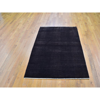 Rug 4'x6' Charcoal Brown Wool and Silk Tone on Tone Nepali Hand Knotted