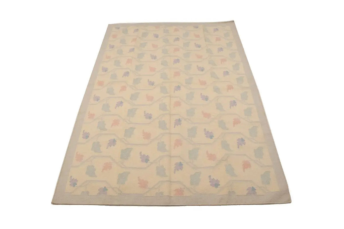 Floral design rug modern reversible oriental flat weave carpet dhurrie.