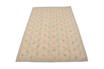 Floral design rug modern reversible oriental flat weave carpet dhurrie.