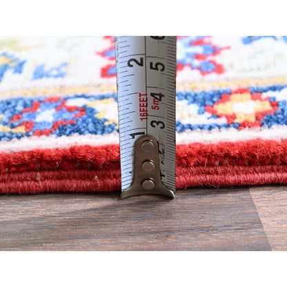 2'9"X6'6" Red Kazak Medallions Design Soft Wool Hand Knotted Runner Rug
