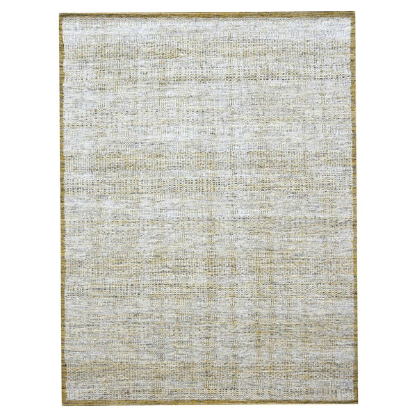 8'10"X12'3" White & Golden Hand Knotted Oxidized Grass Design Wool Rug