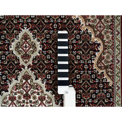 4'1"X6' Rich Black Tebraz Mahi Design 175 Kpsi Hand Knotted Wool Rug