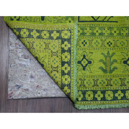 7'9"X9'8" Green Overdyed Kazak Geometric Pattern Hand Knotted Wool Rug