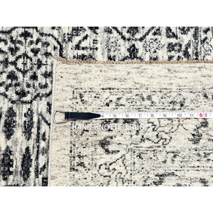 2'8"X10' White Mamluk Dynasty Design Undyed Wool Hand Knotted Runner Rug