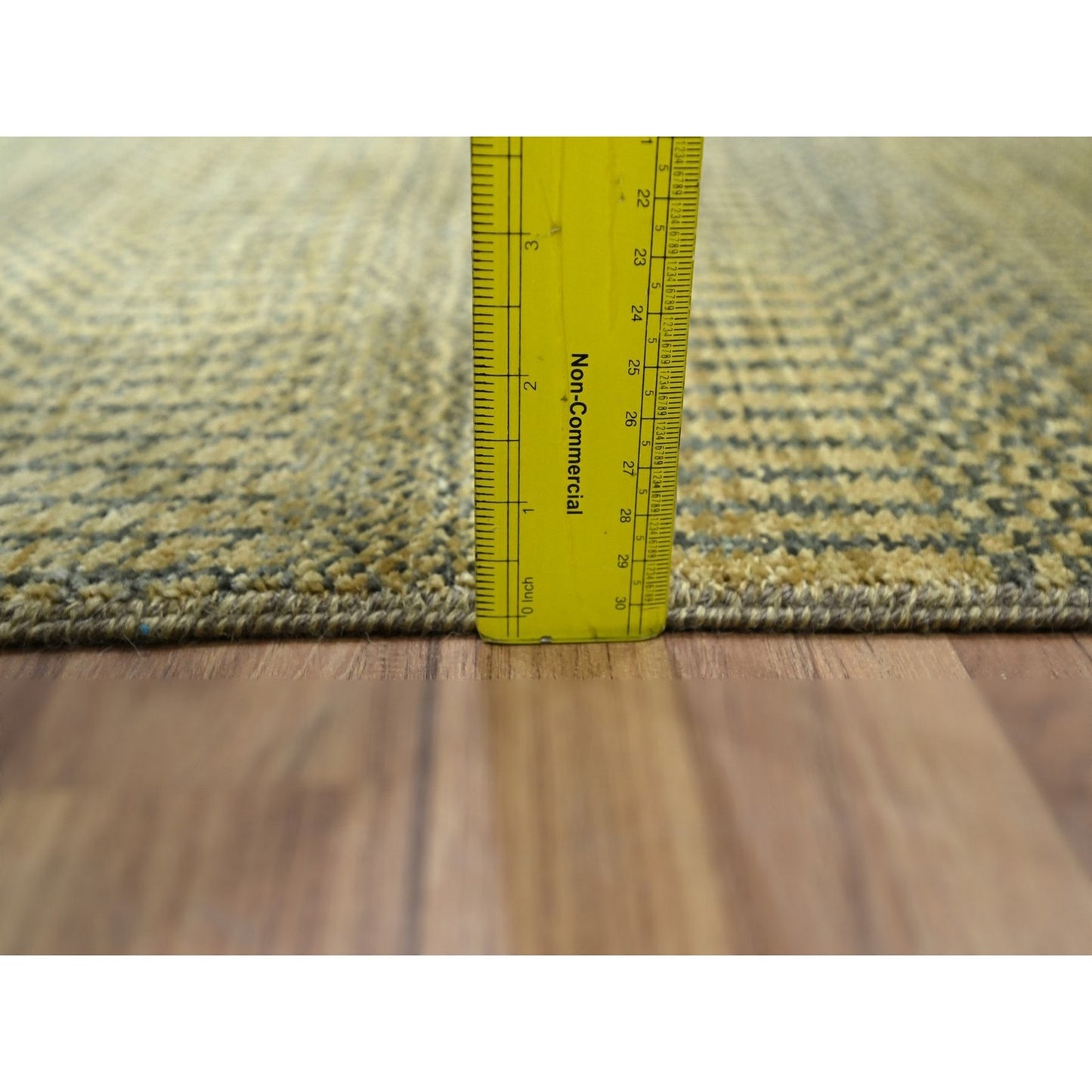 Rug 2'x3' Ecru Brown Modern Grass Design Hand Knotted Wool with Silk Mat