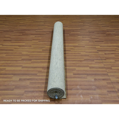 6'X9' Polar Bear White Modern Grass Design Hand Knotted Wool Oriental Rug