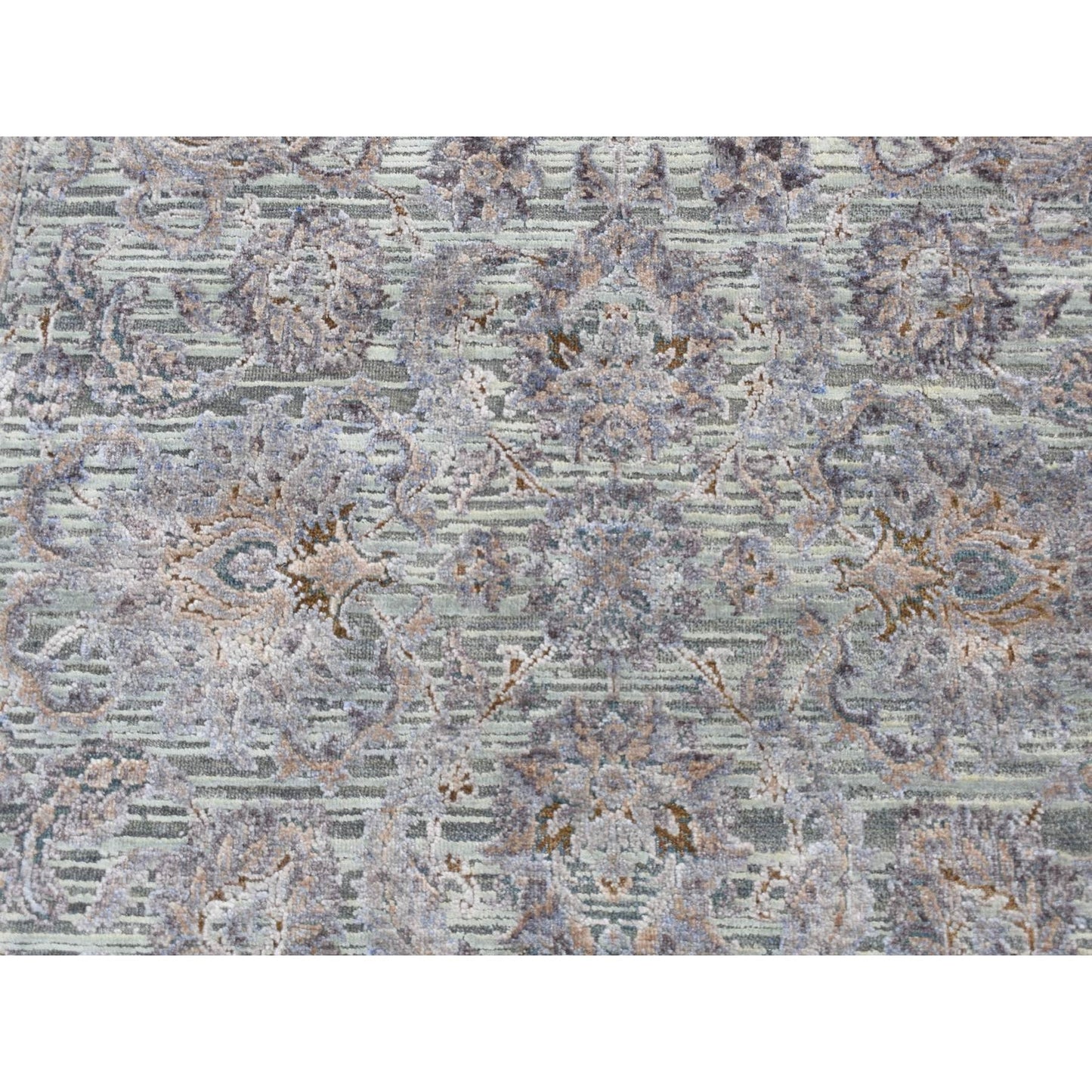 4'1"X6'2" Laurel Green Mughal Design Silk With Wool Hand Knotted Rug