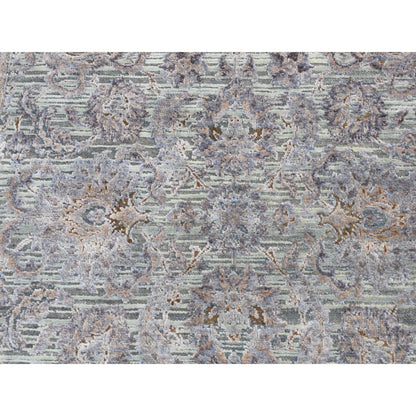 4'1"X6'2" Laurel Green Mughal Design Silk With Wool Hand Knotted Rug