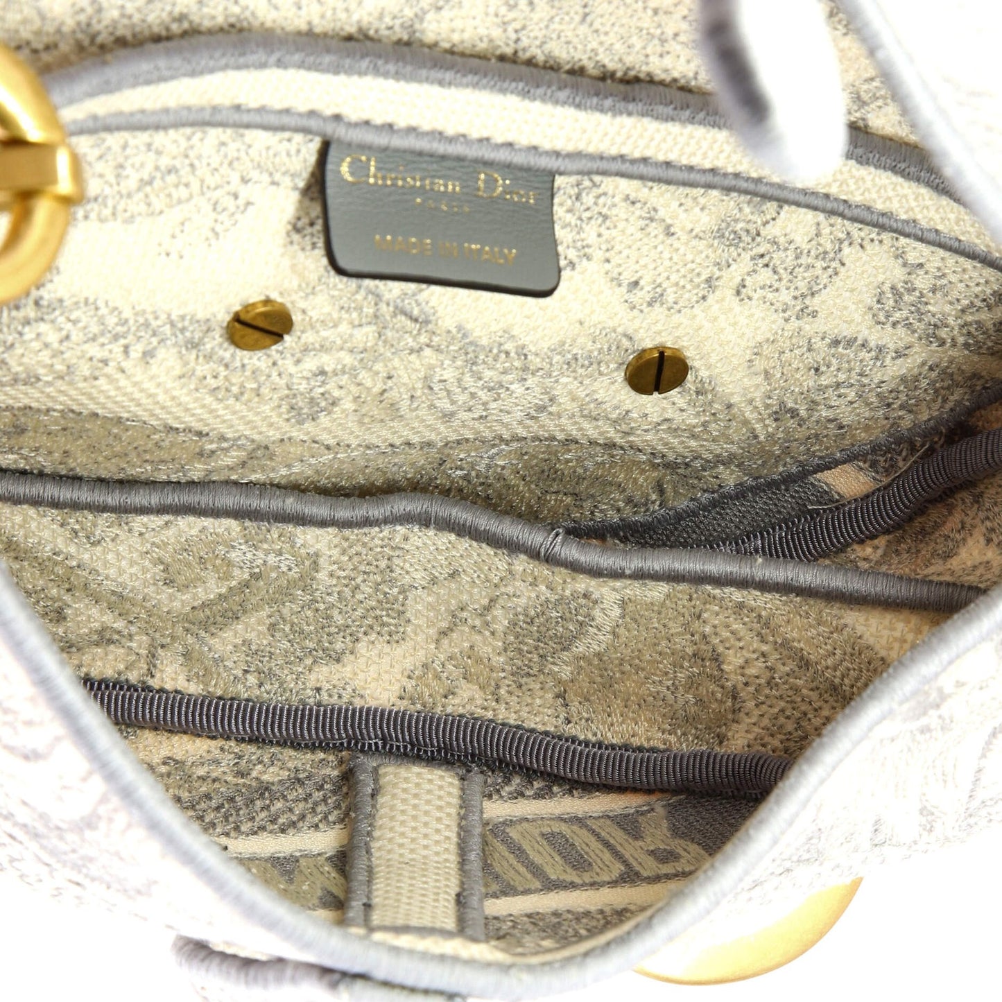 Christian Dior Saddle Bag Logo Embroidered Canvas Medium