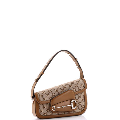 Gucci Horsebit 1955 Asymmetric Shoulder Bag Gg Canvas With Leather Small