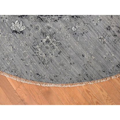 12'X12' Gray Broken Zoroastrian Design Silk/Wool Hand Knotted Round Rug