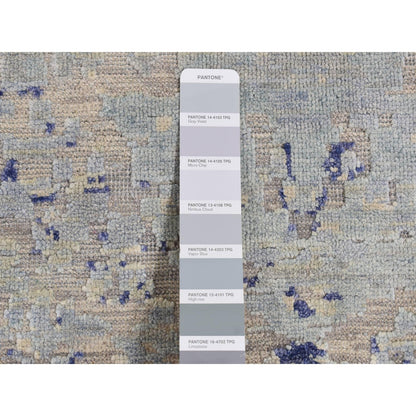 3'X4'10" Blue Cypress Trees Design Silk With Wool Hand Knotted Rug