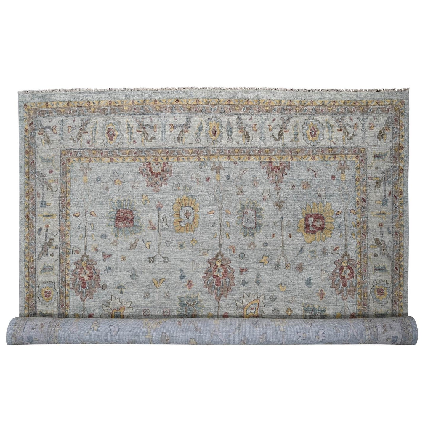 14'X17'9" Light Gray Oushak Design Hand Knotted Pure Wool Oversized Rug