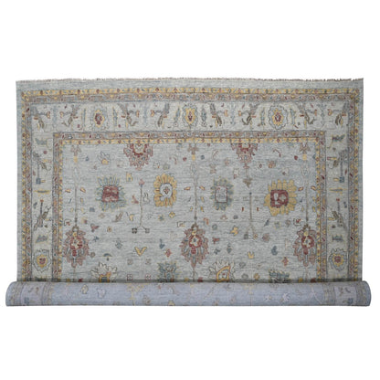 14'X17'9" Light Gray Oushak Design Hand Knotted Pure Wool Oversized Rug