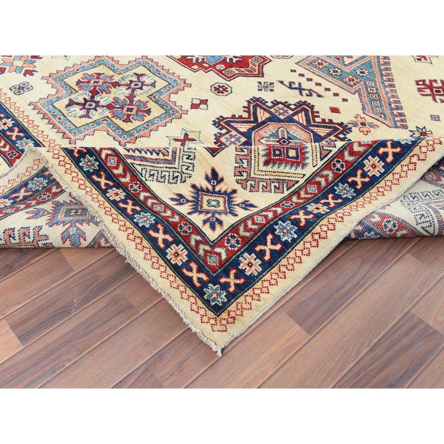 9'1"X11'7" Hand Knotted Ivory Afghan Special Kazak Natural Wool Rug
