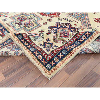 9'1"X11'7" Hand Knotted Ivory Afghan Special Kazak Natural Wool Rug