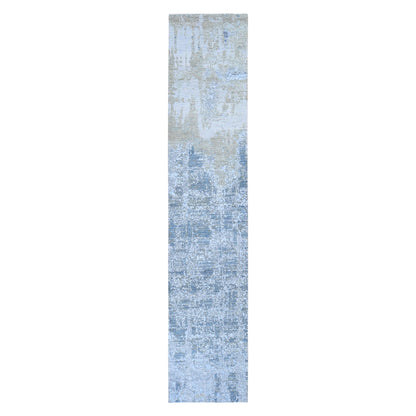 2'6"X12'4" Abstract Design Denser Weave Wool And Silk Runner Oriental Rug